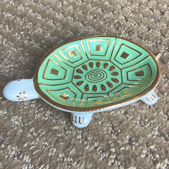 Francesca's Collections Other - NWT Francesca’s Ceramic Turtle Jewelry Trinket Dish, Green Teal Pearl Gold